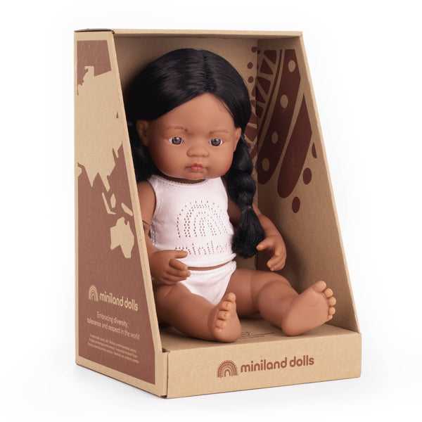Miniland - Baby Doll Native American Girl 15'' W/Clothes