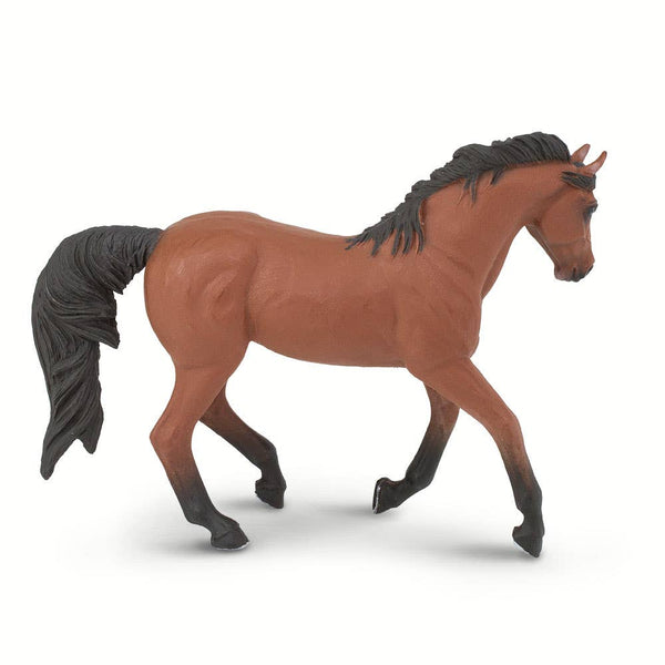 Morgan horses don't have a standard color, so this bay mare with black mane and tail is one of many possible representations of the breed. The figure measures 6 inches long, about the same as a pencil.