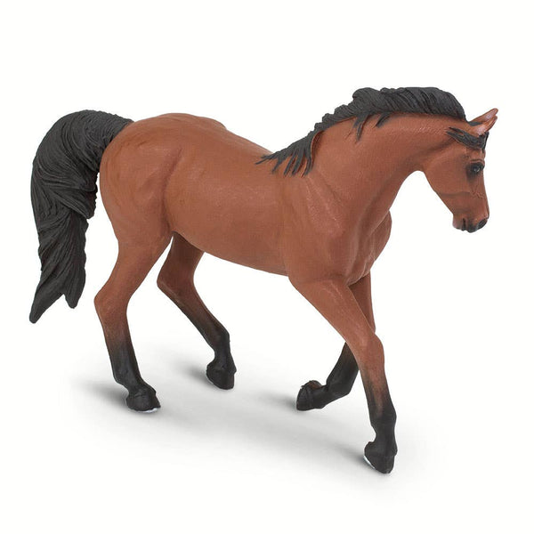 Morgan horses don't have a standard color, so this bay mare with black mane and tail is one of many possible representations of the breed. The figure measures 6 inches long, about the same as a pencil.