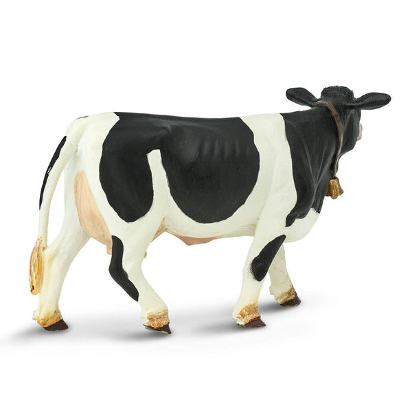 Black and white cow with bell around her neck