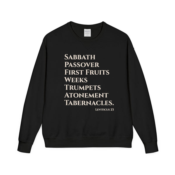 Black sweatshirt with white text on a white background