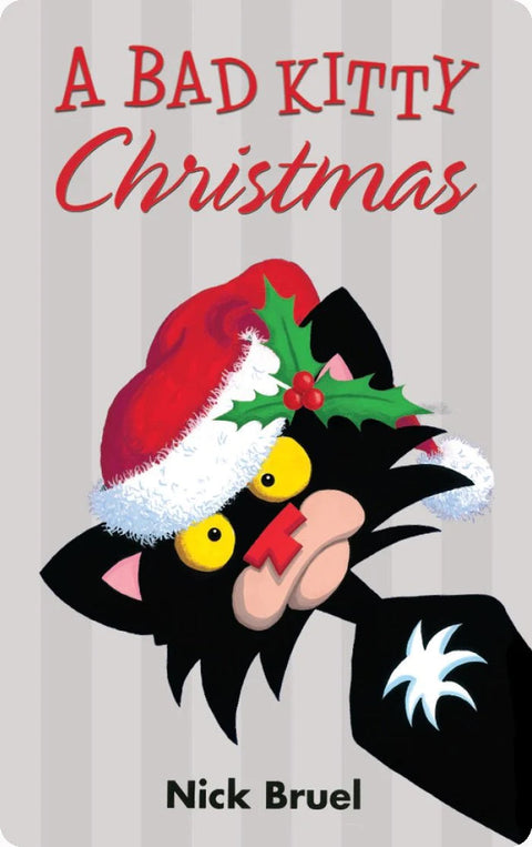 Yoto Card A Bad Kitty Christmas with a black cat on front in a Santa hat.
