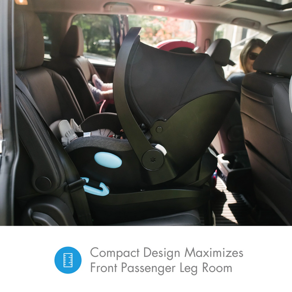 infant carseat buckled into car