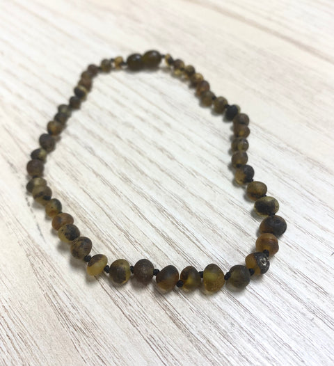 Jurate Pure Baltic Amber | Raw Olive Children's Necklace 11"