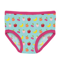 light aqua canvas with color appropriate fruits with solid dark pink trim