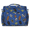Mini backpack. Blue background and star wars cartoon characters printed all over it.