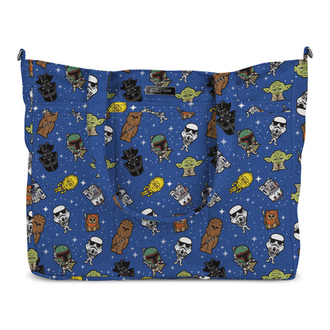 Large Diaper Bag Tote. It has a blue background with cartoon star wars characters printed all over it