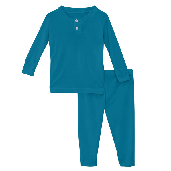 Long Sleeve Henley Pajama Set ~ Cerulean Blue