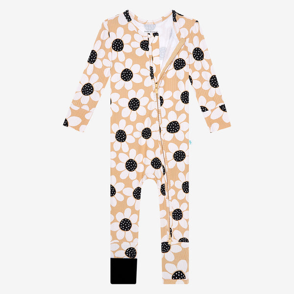 Sunflower print with black convertible footbands.
