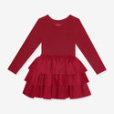 Long Sleeve Tulle Dress ~ Dark Red Ribbed