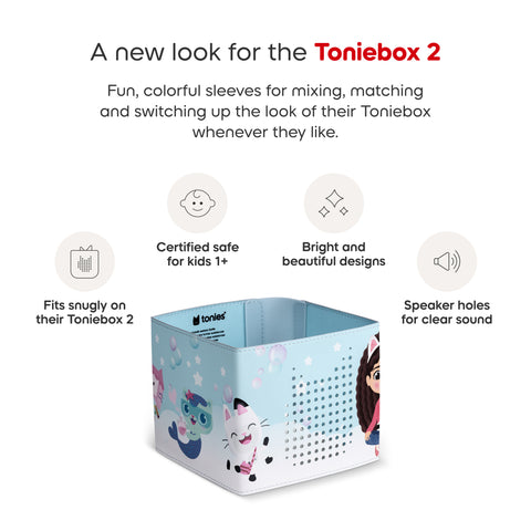 Toniebox 2 with colorful sleeves on a white background
