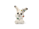 White rabbit figurine with a black hat on a white background
