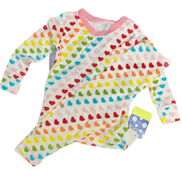 Kickee Pants Long Sleeve Pajama Set ~ Rainbow Hearts 2T