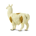 Long hair llama with a cream coat and large brown spots