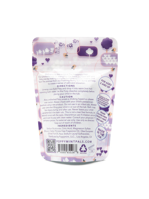 PoppyMint Pals Foaming Bunny Bath Bombs back of bag