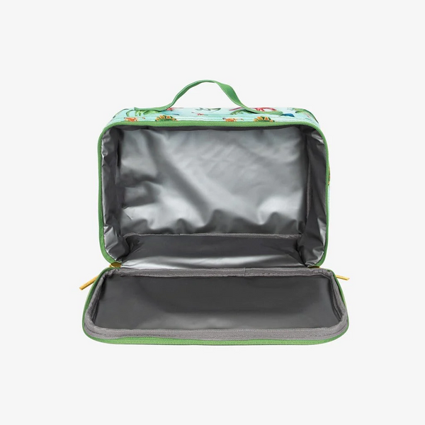 inside of lunch bag. Gray insulation. 