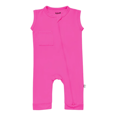 Sleeveless Zippered Romper in Raspberry