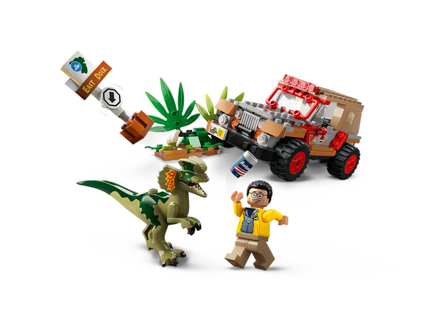 Lego Truck with Lego man and dilophosaurus