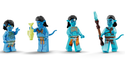 Four blue Avatar mini figures. One is holding.a green fish and one is holding a lamp sword.