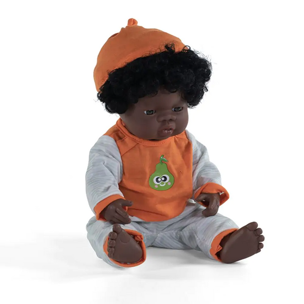African Girl baby doll with black curly hair
