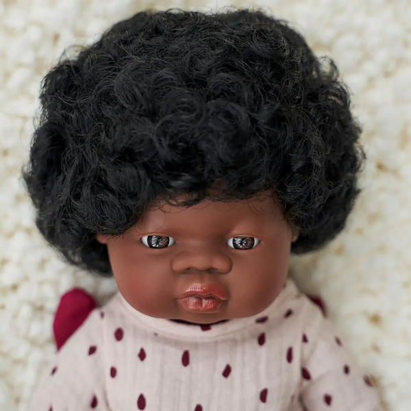 African Girl baby doll with black curly hair