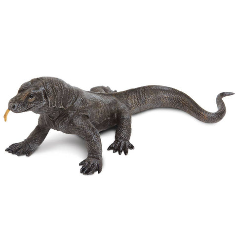 11 inches long and 3.75 inches tall, this model is an inch shorter than an American ruler and about as tall as a deck of cards stood upright. Komodo dragons are always slate gray, although dust and sand sometimes sticks to their bodies, making them look light brown.