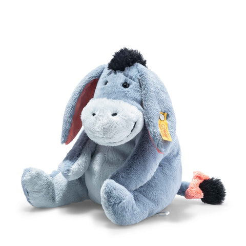 Steiff 10" grey Eeyore with a pink bow on tail