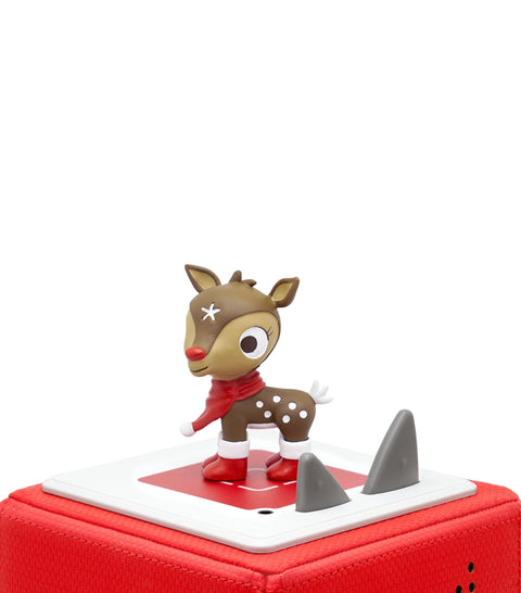 Tonies - Favorite Children's Songs: Holiday Songs 2 Reindeer with a red scarf and red boots on a red toniebox
