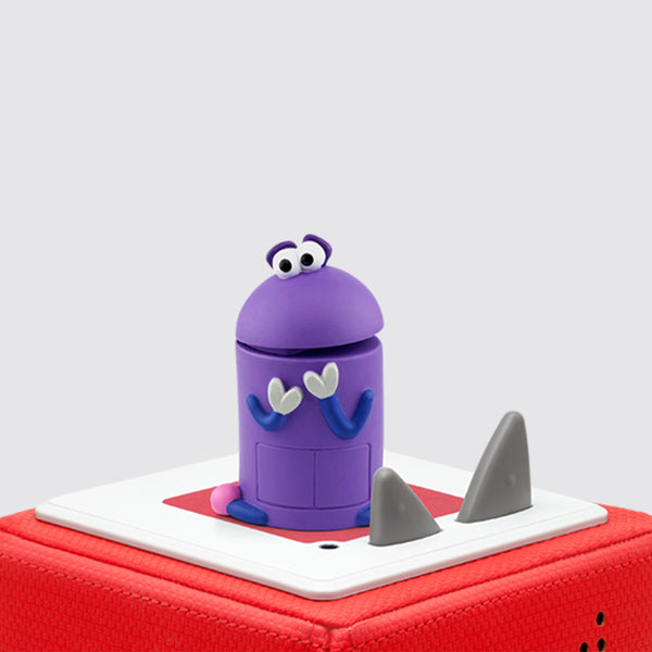 Tonies purple Storybot bo on a red Toniebox