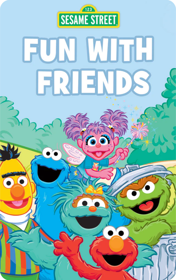 Yoto card with Sesame Street friends, cookie monster, abby gabby, oscar, elmo, and more