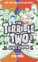 The terrible two's Last Laugh with cartoon people all over the front of the card