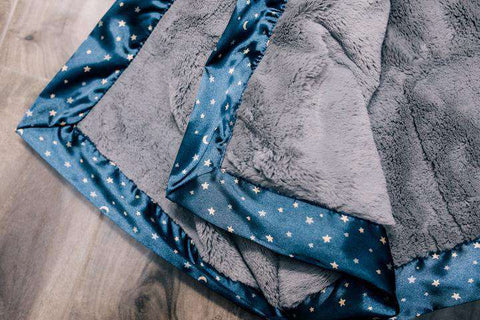 Saranoni Luxury Blanket | Gray Lush~ Navy Twinkle Satin Border Bedding Saranoni   