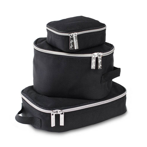 Itzy Ritzy - Black & Silver Pack Like a Boss™ Packing Cubes stacked