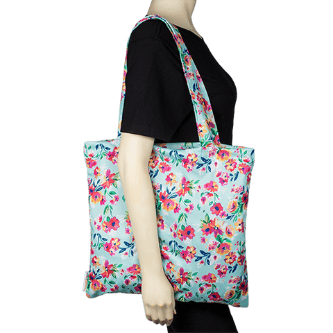 Smart Bottoms Tote Bag | Aqua Floral DiaperBags Smart Bottoms   