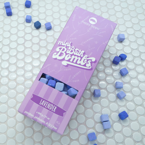 Happy Hippo Bath Co | *New Size* Lavender Mini Bubble Bombs- Box