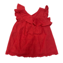 Solid Red Floral Embossed dress with Flutter Sleeves. 