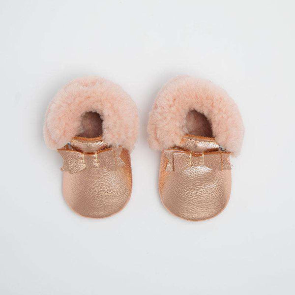 Freshly Picked | Shearling Bow Mocc Mini Sole ~ Rose Gold with Pink Shoes Freshly Picked   