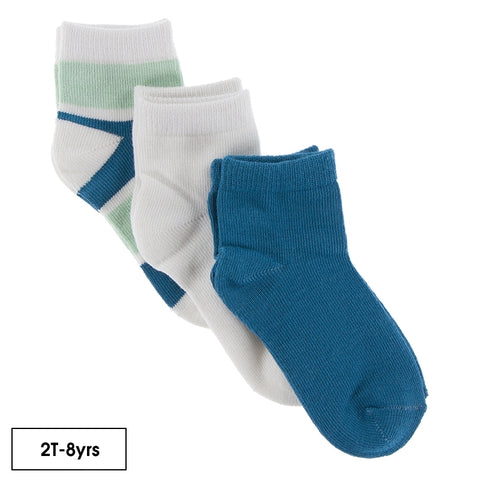 Kickee Pants Ankle Socks Set of 3 ~ Natural, Seaside Cafe Stripe and Seaport Clothing Kickee Pants   