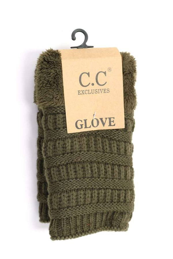 CC Beanie | Adult Gloves Fingerless Sherpa Lined ~ Olive Clothing CC Beanie   