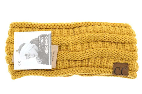 CC Beanie | Adult Solid Ribbed Ponytail Head Wrap ~ Mustard Clothing CC Beanie   