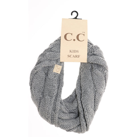 CC Beanie | Kids Solid Cable Knit Infinity Scarf ~ Light Gray Clothing CC Beanie   