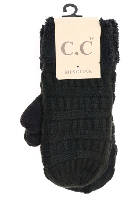 CC Beanie | Kids Solid Cable Knit  Mittens ~ Black Clothing CC Beanie   