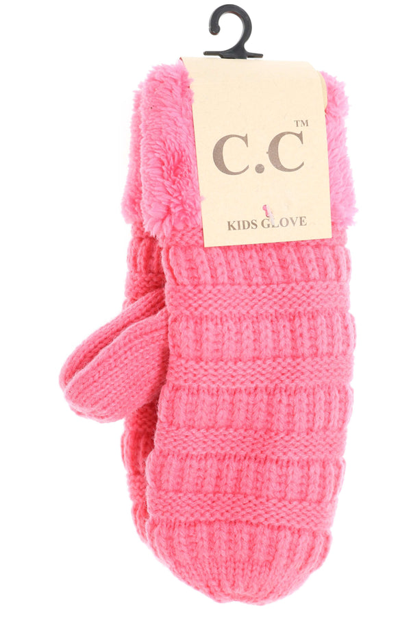 CC Beanie | Kids Solid Cable Knit  Mittens ~ Candy Pink Clothing CC Beanie   