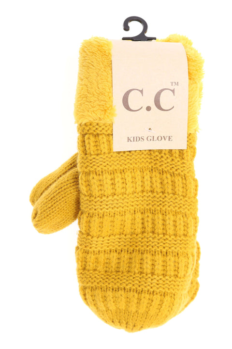 CC Beanie | Kids Solid Cable Knit  Mittens ~ Mustard Clothing CC Beanie   
