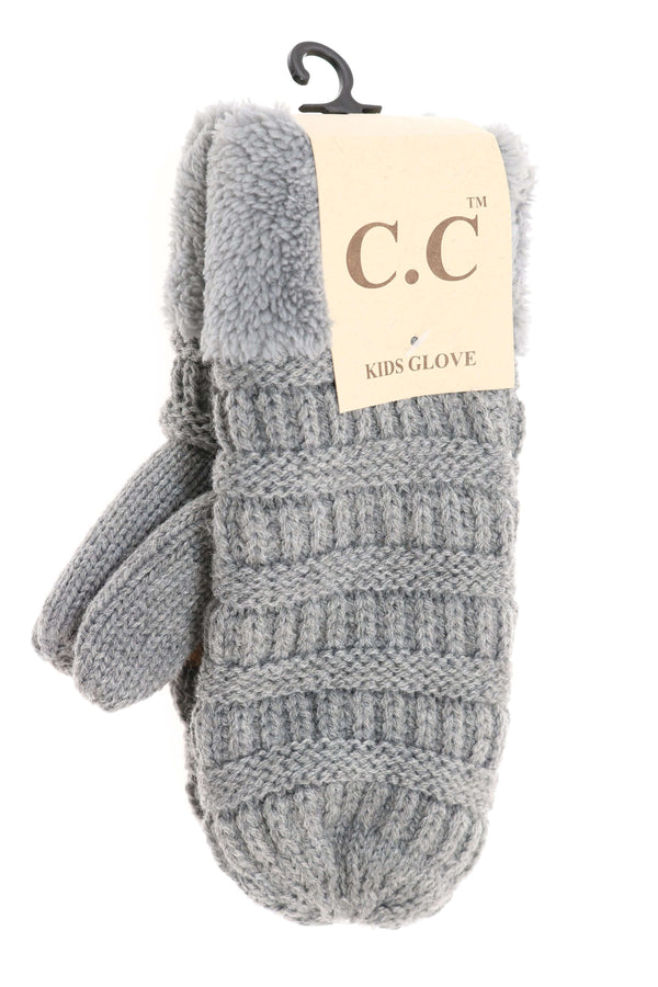 CC Beanie | Kids Solid Cable Knit  Mittens ~ Grey Clothing CC Beanie   