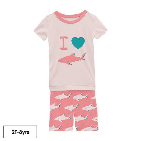 Kickee Pants Short Sleeve Graphic Tee Pajama Set with Shorts in Strawberry Sharky Clothing Kickee Pants   