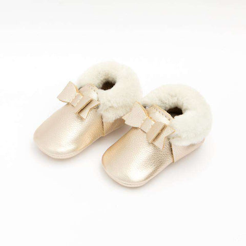 Freshly Picked | Shearling Bow Mocc Mini Sole ~ Platinum Shoes Freshly Picked   