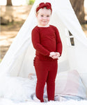 RuffleButts Snuggly 2pc Ruffled Pajamas ~ Cranberry Clothing RuffleButts   