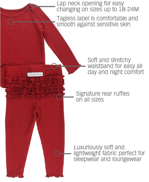 RuffleButts Snuggly 2pc Ruffled Pajamas ~ Cranberry Clothing RuffleButts   