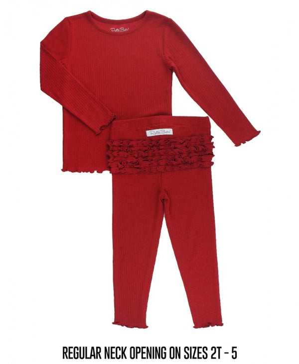 RuffleButts Snuggly 2pc Ruffled Pajamas ~ Cranberry Clothing RuffleButts   